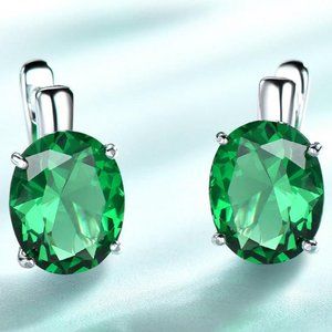 OVAL EMERALD GREEN CUBIC ZIRCONIA EARRINGS